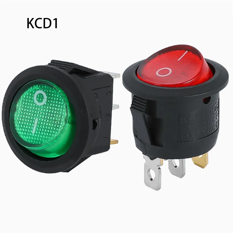 10 PCS KCD1 KCD1-105 Circular waterproof Rocker Switch lamp 2-pin 3-pin Hole 20mm 15mm small power LED Car Push Button Switch