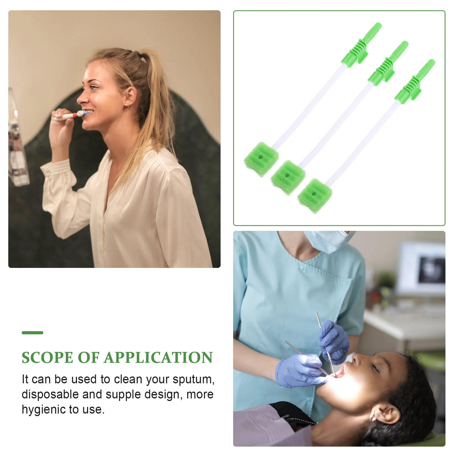 Esponjas de esponja de 3 piezas, cepillo de limpieza bucal, palo de esputo, cuidado bucal, eliminación de hisopos rojos