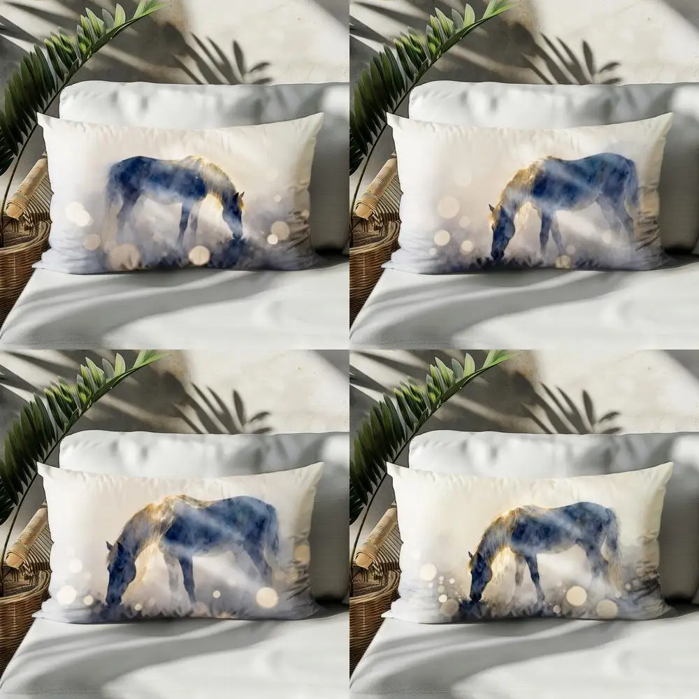 

Подушка с 2D-дизайном «Синяя лошадь» и эффектом боке, подходит для дивана, спальни, автомобиля, наволочка, прямоугольная подушка для спины