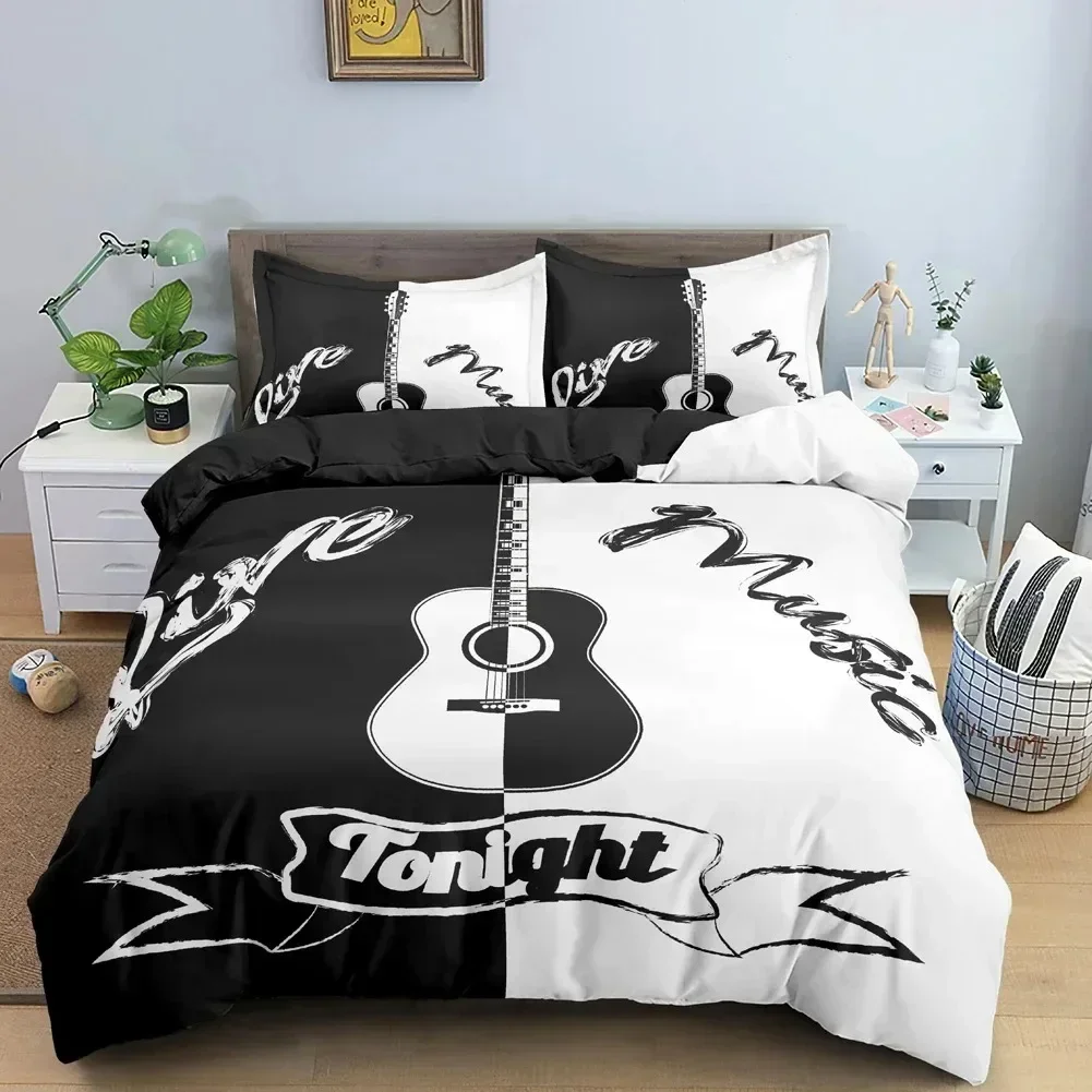 

New 3d Music Guitar Bedding Set King Queen Heavy Metal Punk Rock Duvet Cover for Teen Boy Musical Note Polyester Comforter Cover