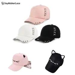 1PCS Adjustable Lovely Embroidery Hat Spring Fashion Brand Street Cat Ears Snapback Cap Boy Girl Pearl Baseball Cap