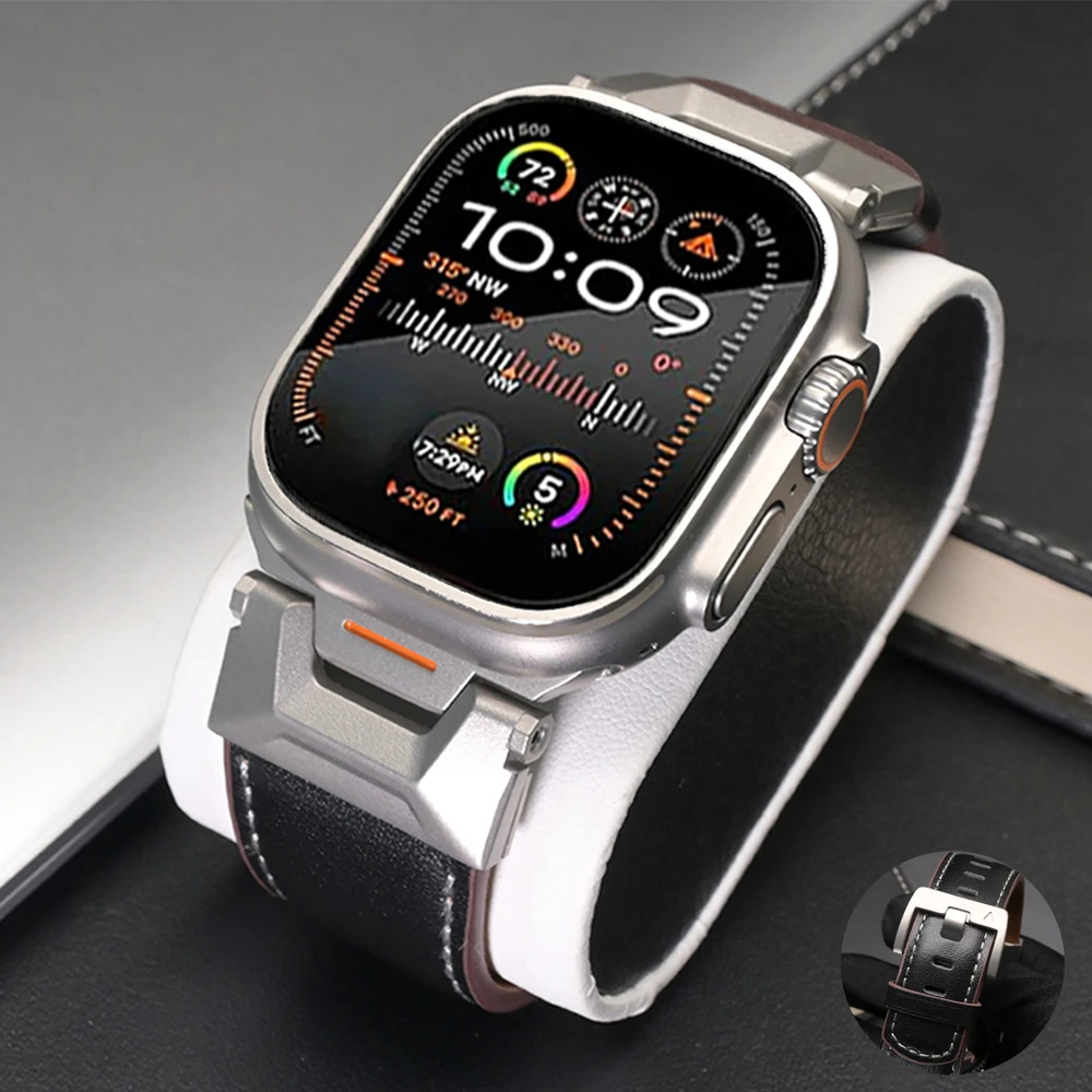 

Мягкий кожаный ремешок для Apple Watch Ultra 3 2 1 49 мм, Series 11 10 46 мм, деловой мужской ремешок для iWatch Series 9 8 7 6 5 SE 45 мм 44 мм