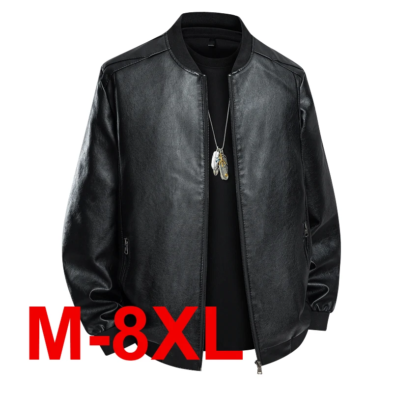 

Men's Casual Leather Jackets Fashion Solid Color Collar Zipper Pocket Biker Clothing Bomber Motorcycle PU Jacket Plus Size 8XL