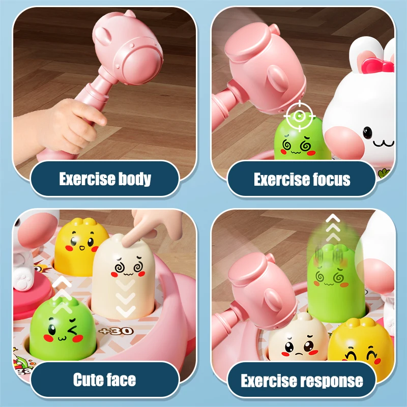 Children Mole Music Hammer Whack Toy Kids Cute Animal Percussion Sound Rattles Educational Sensory Toys for 3 Year Gifts