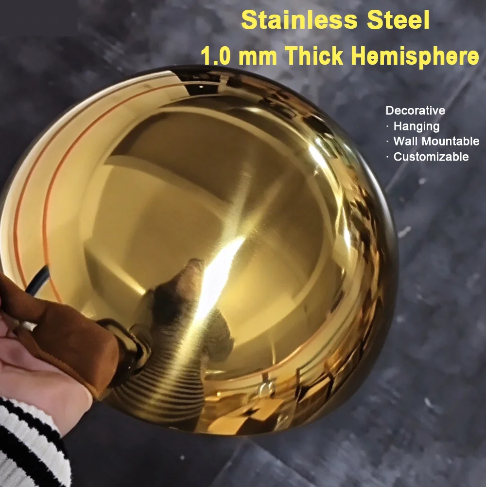 1.0mm Thick Titanium Gold Metal Hollow Decor Ball 304 Stainless Steel Mirror Semi-round Dome Head Christmas Gift Ideal Holiday