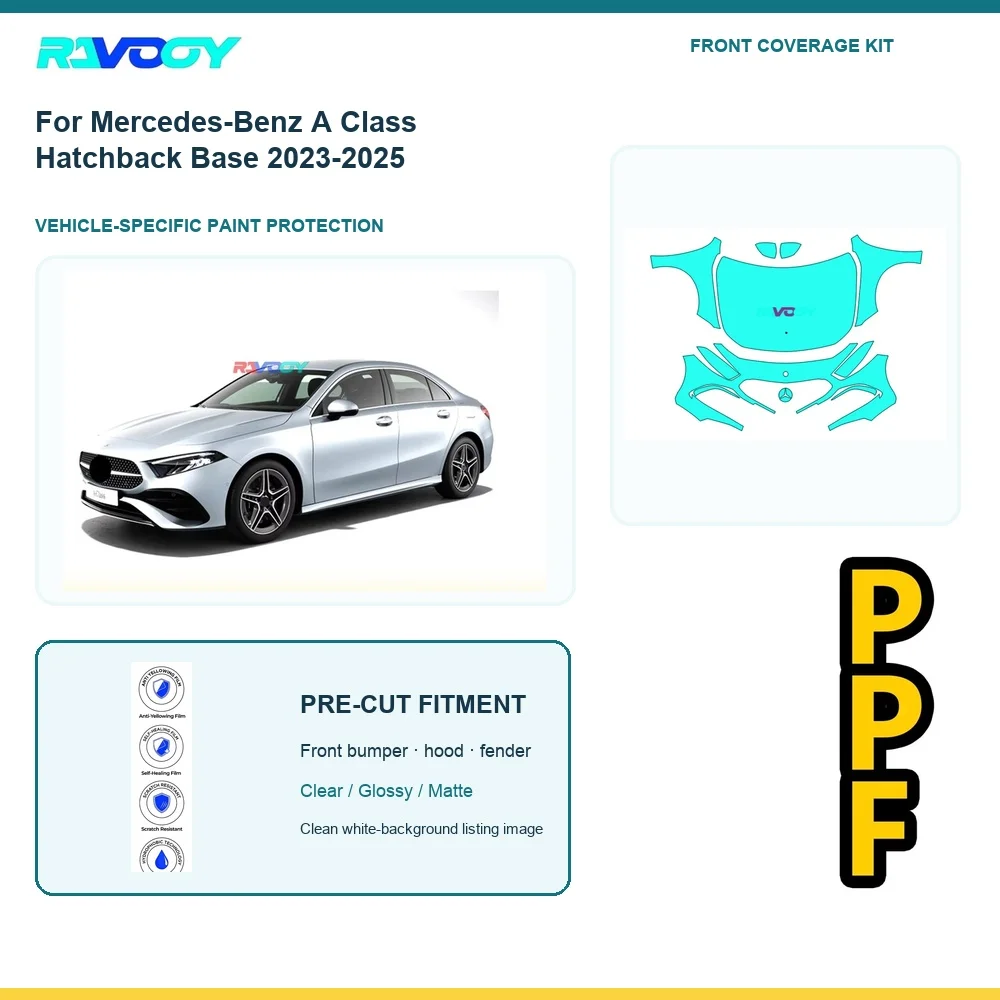 For Mercedes-Benz A Class Hatchback Base 2023-2025 Front End Clear Bra PPF Kit Vehicle Fitment Clear Paint Protection Film