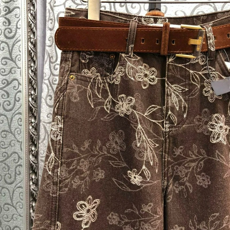 بنطلون جاكار ربيع الخريف نمط 2026 مجموعة موضة جديدة النساء عالية الخصر فضفاضة واسعة الساق التخسيس مستقيم الساق السراويل