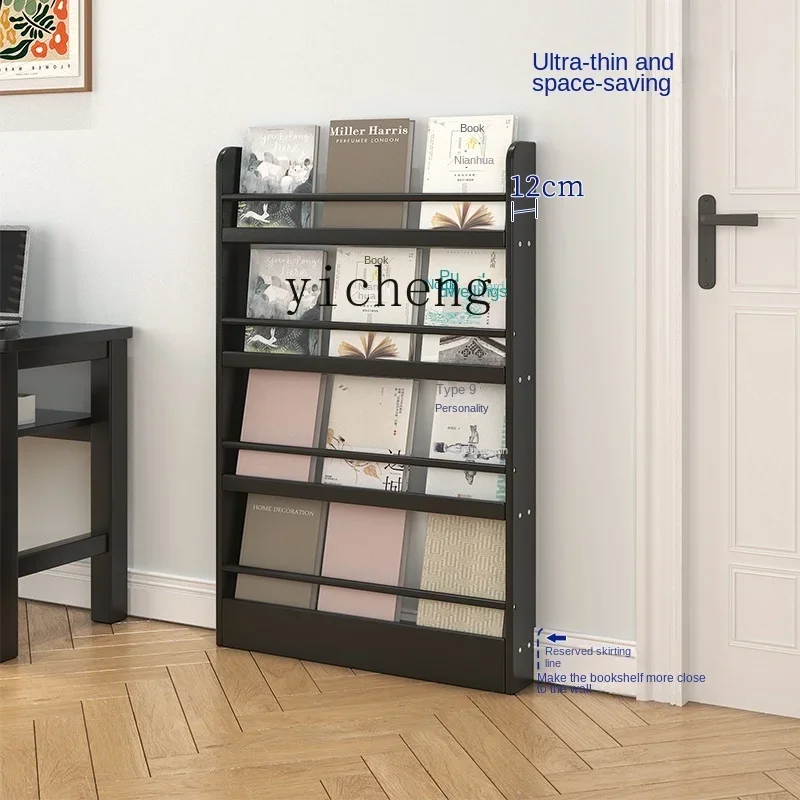 LYY  Solid Wood Ultra-Thin Bookshelf Floor Shelf Wall Hanging behind the Door Wall the Newspaper Stand Children's Living