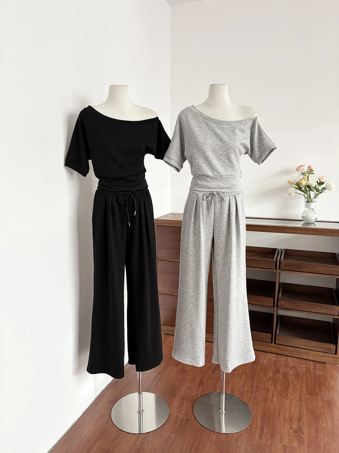 

Korean Lazy Style Short Sleeve T-Shirt Wide Leg Pants Two Piece Set Women Summer Slimming Sport Casual Versatile Ensemble