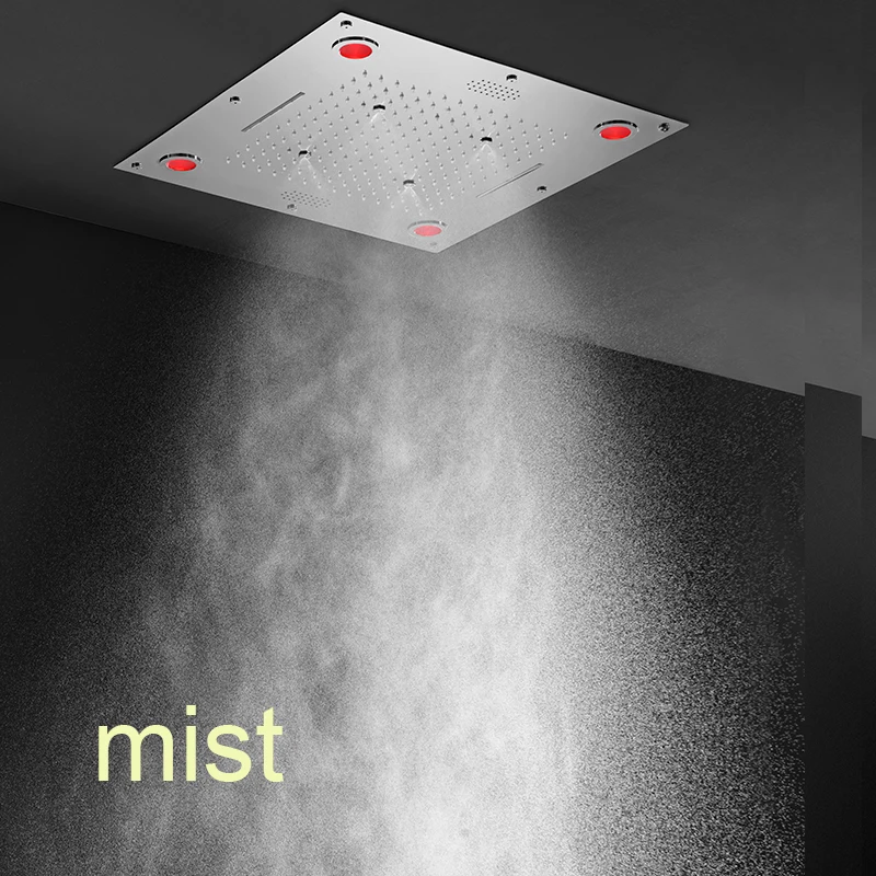 Music Shower 24 inch Square LED Shower Set Thermostatic Rain Waterfall Fog Handheld 4 Function Shower System