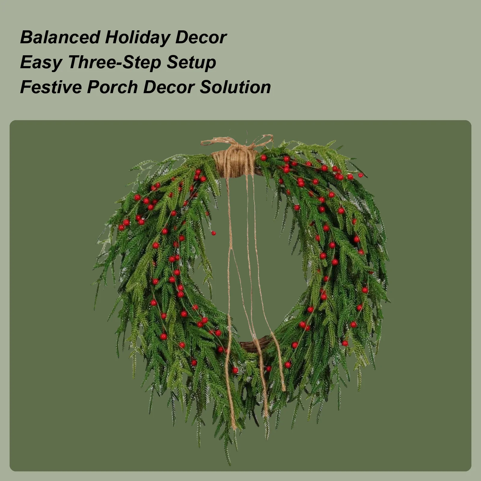 

Рождественские венки из сосновой зелени, домашний декор с красными ягодами, 20 дюймов, реалистичная гирлянда, приветственные знаки для гостиной, кухни