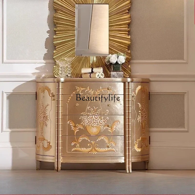 

yj21 L.French painted entrance cabinet household living room silver foil decorative storage side cabinet