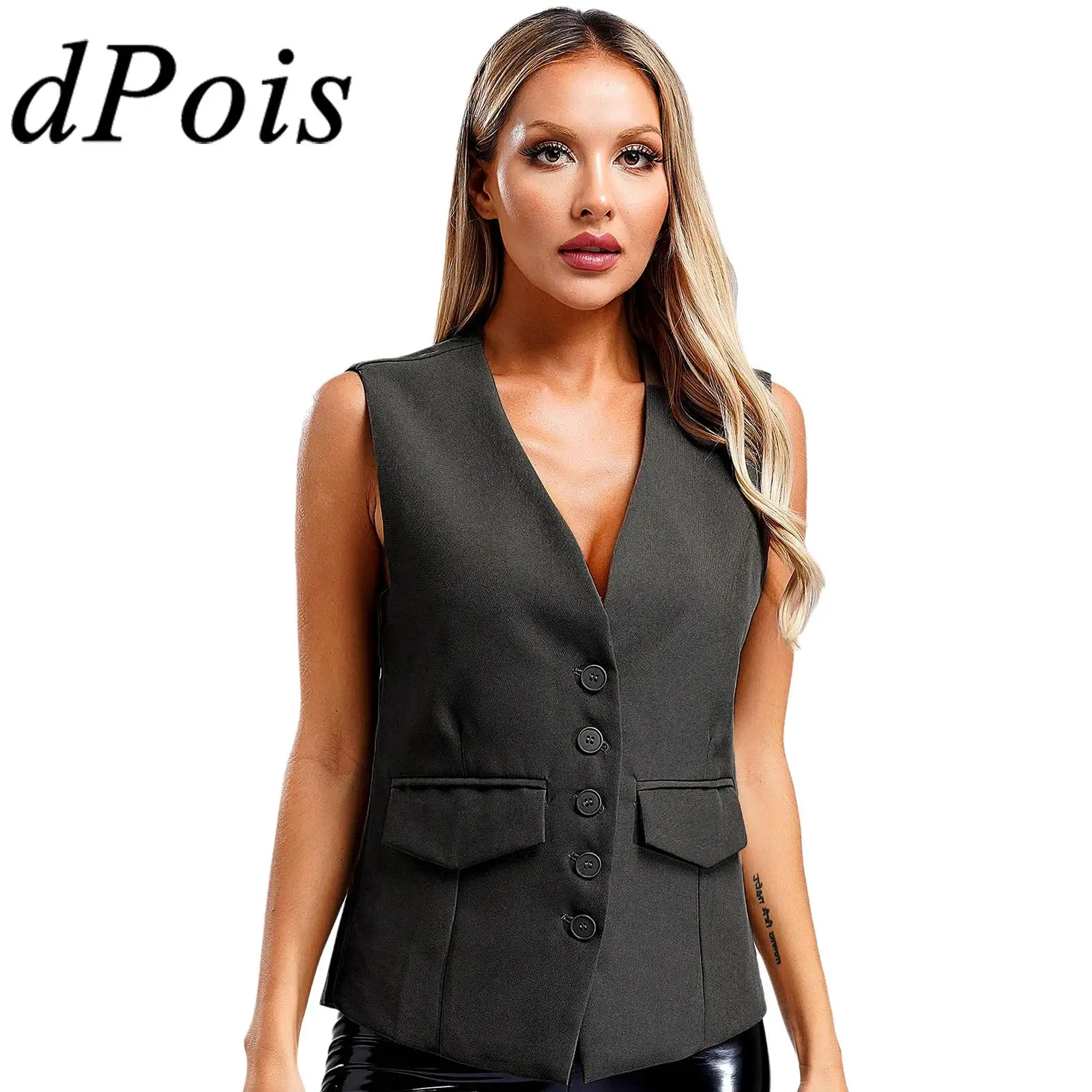 

Women's Vests Basic OL Lady Waistcoat V Neck Button-up Sleeveless Vest Elegant Woman Tank Top for Office Work Business Workwear