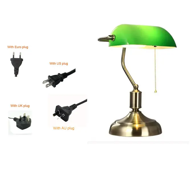 Bank Table Lamp European Style Glass Lamp Retro Office Desk Lamp Antique Copper Living Room Bedroom Decorative Bedside Desk Lamp