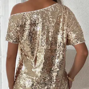Asymmetric blouse with female glitter, manga batwing, gold sequin, bright party, night clothes 10 Main Sales Gold Blouse - №6