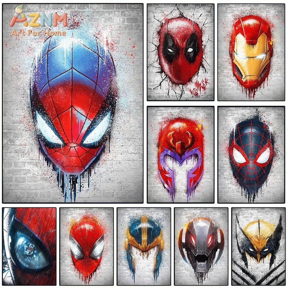 Watercolor Poster Print - Graffiti Marvel Superhero Mask Canvas Wall
