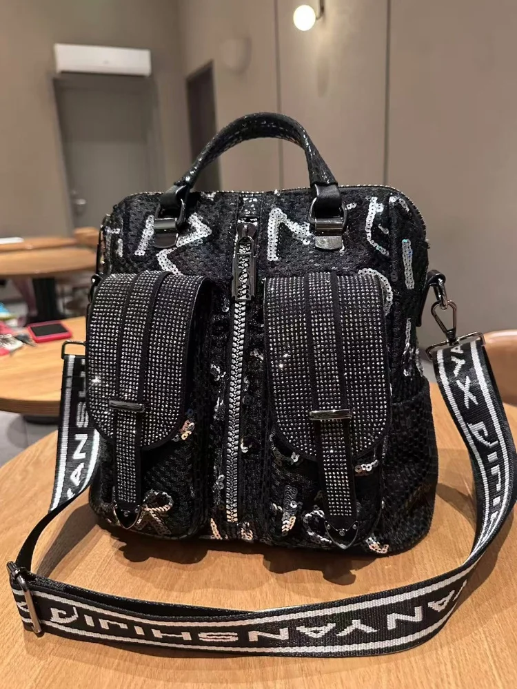 

Новая роскошная дизайнерская женская сумка через плечо с блестками, многофункциональный рюкзак с яркими пленочными буквами, модная сумка с блестящими бриллиантами