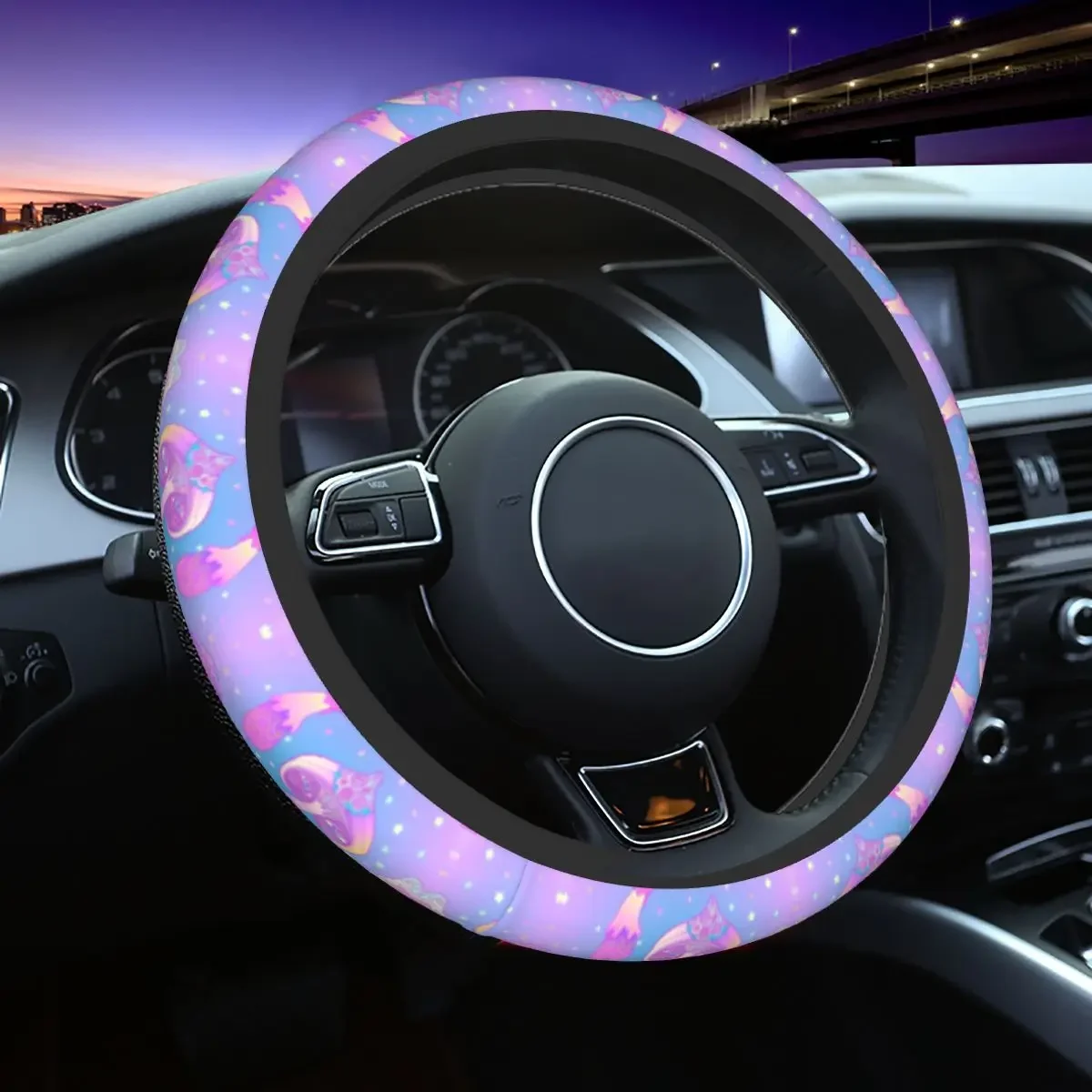 Kawaii Psychedelic Magic Mushrooms Steering Wheel Cover Soft Steering Wheel Protector Universal Fit 15 inch Car Accessories