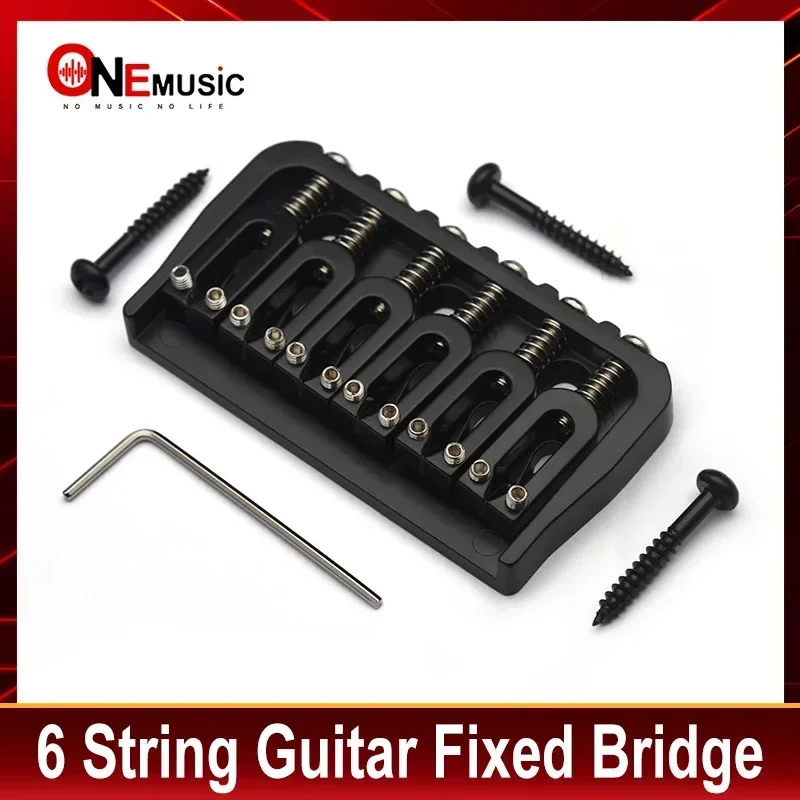 6 String Guitar Fixed Bridge 72.8x38MM-10.6– Metal Hardtail Bridges Replacement Part for Electric Guitar Black/Chrome