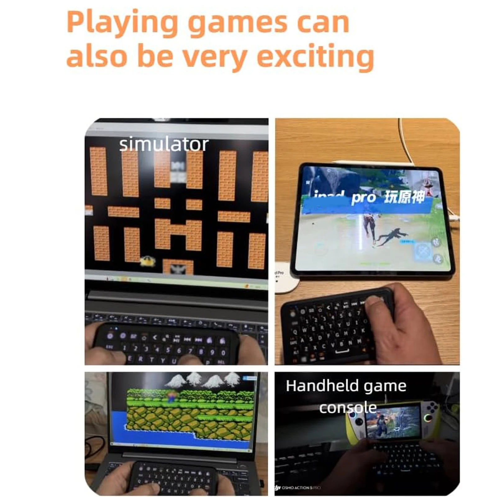 Mini Keyboard with Bluetooth-compatible 5.0/2.4G Dual Mode, Gyroscopic Motion Mouse, 64 Keys, Type-C for Win/for iOS/for Android