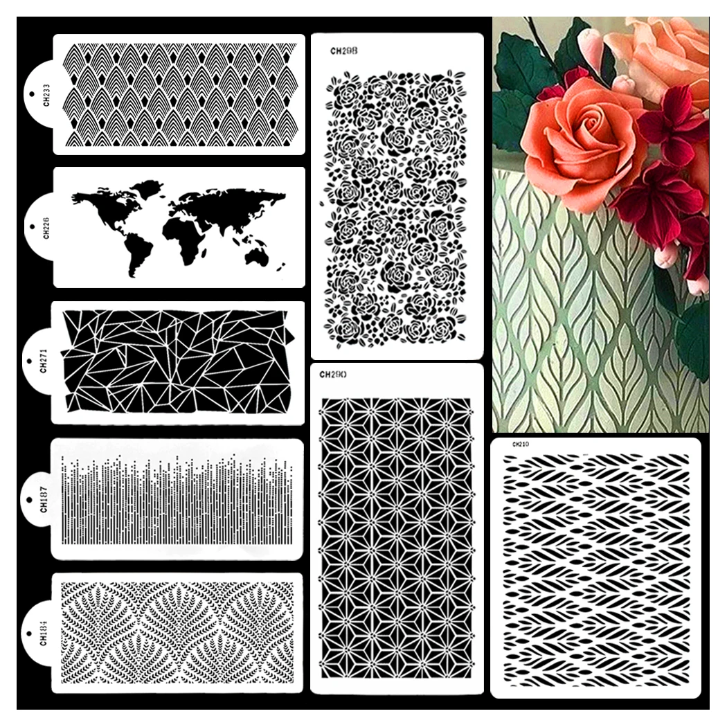 1Pc Food Grade PET Cake Stencil Linear Arch Geometric Reusable Fondant Decorating Template for Wedding Cakes