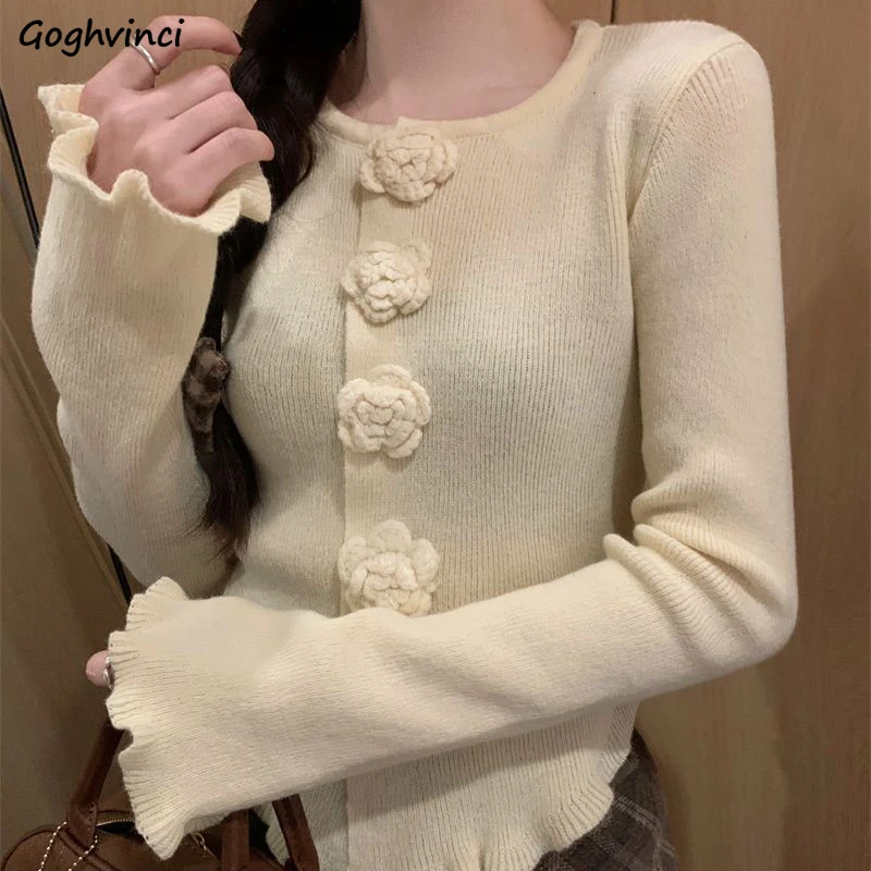 Knitted Chic Cardigans Women Korean Style 4 Colors Rose Beauty Elegant Ladies Clothing Spring Fashion New Design Single Breasted