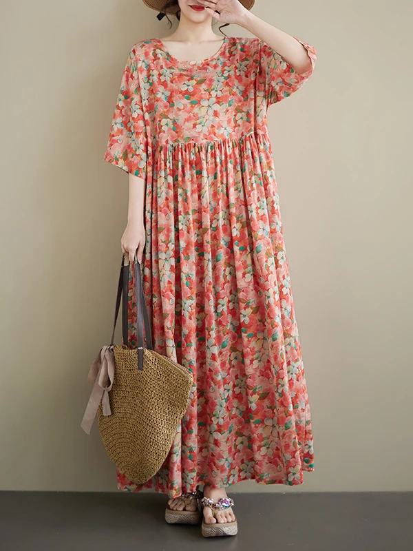 

Новое летнее платье для беременных больших размеров с круглым вырезом, коротким рукавом, свободного кроя, из хлопка и льна, с завышенной талией, в этническом стиле, женское платье с завышенной талией