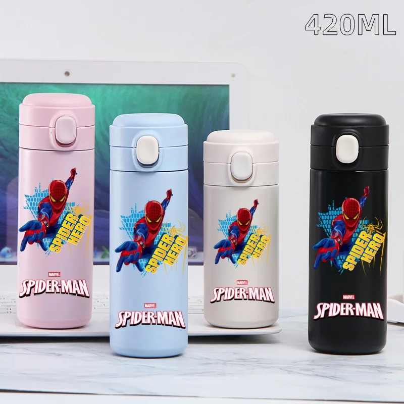 Marvel Spiderman 420ML izolowany kubek ze stali nierdzewnej o dużej pojemności Anime Cartoon butelki na wodę kubek wody pitnej prezenty dla studentów