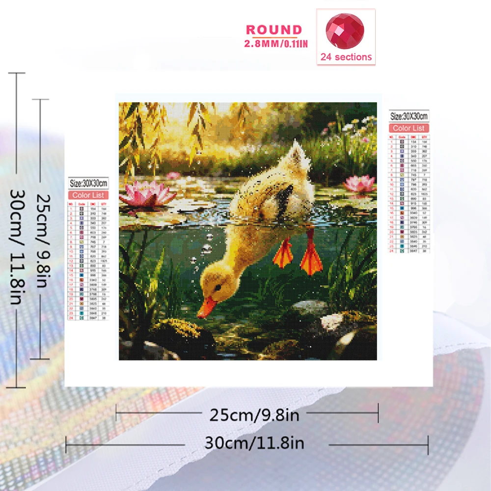 Momoart Full Square Round Diamond Embroidery Duck Animal Rhinestones Painting Lotus Needlework Mosaic Handicraft Wall Decor