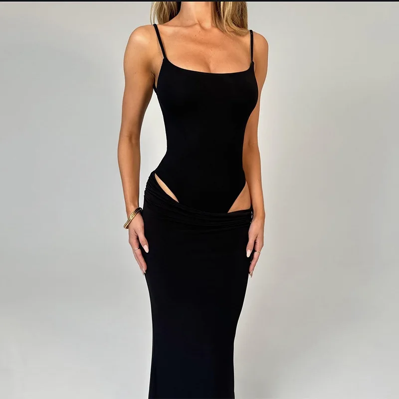 

Socialite Style Set Sexy Backless Solid Color Sleeveless Jumpsuit Slim Fit Versatile Long Skirt Two-piece Set for Women