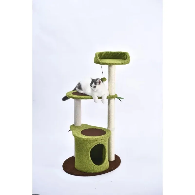 

Luxury multi-story wooden cat tree house, sisal scratching tower, cat climbing chair, indoor cat game lounge area
