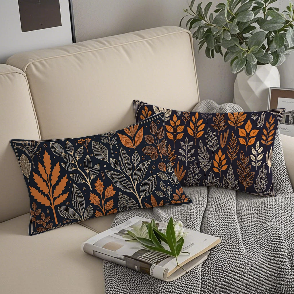 Boho Fall Botanical Pillow Covers Suitable For Sofa Bedroom Car Pillow Cover Cushion Rectangular Back Cushion