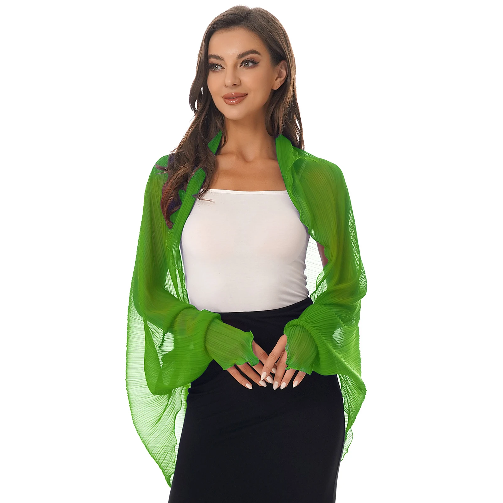 Xale nupcial das mulheres chiffon encolher manga longa proteção solar topos frente aberta chiffon bolero casamento envolve beachwear cover ups