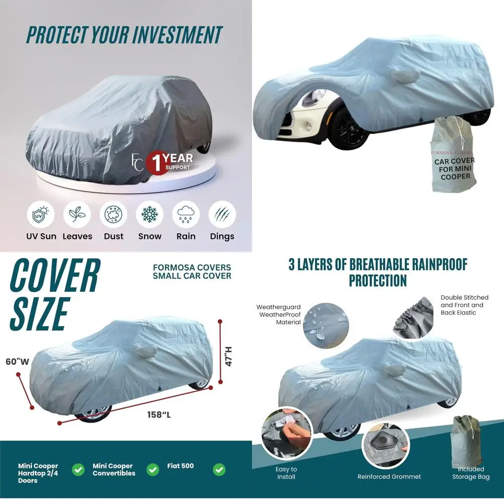 

Universal Mini Car Cover with UV and Rain Protection, Antenna Patch, Fits 158 Long, Suitable for Hardtop and Convertible Models