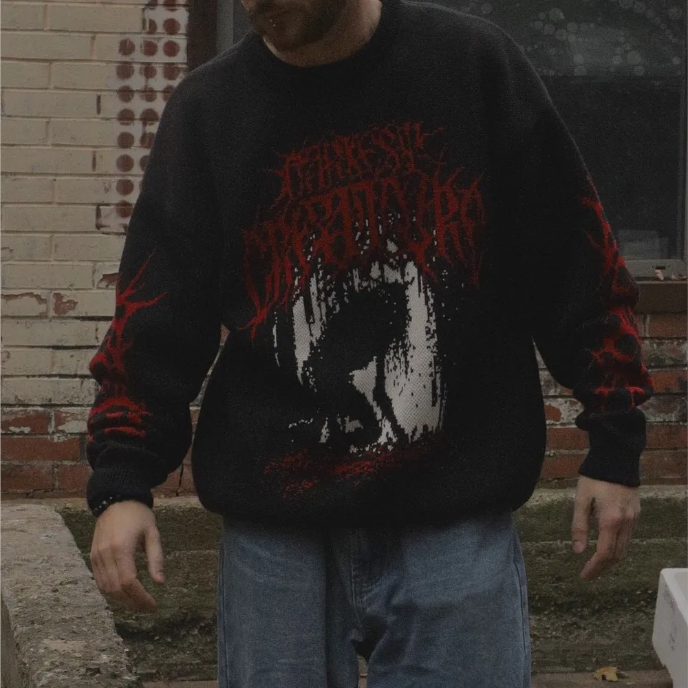 남성용 스웨터 Y2K 데스블룸 니트 오버사이즈 풀오버 점퍼 겨울 고스 그래픽 스트리트웨어 여성 탑 레트로 자수 의류