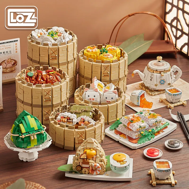 Loz Lizhiguang Style Morning Tea Lotus Fragrance Sticky Rice in Lotus Leaf Zongzi Assembling Small Particles Building Blocks