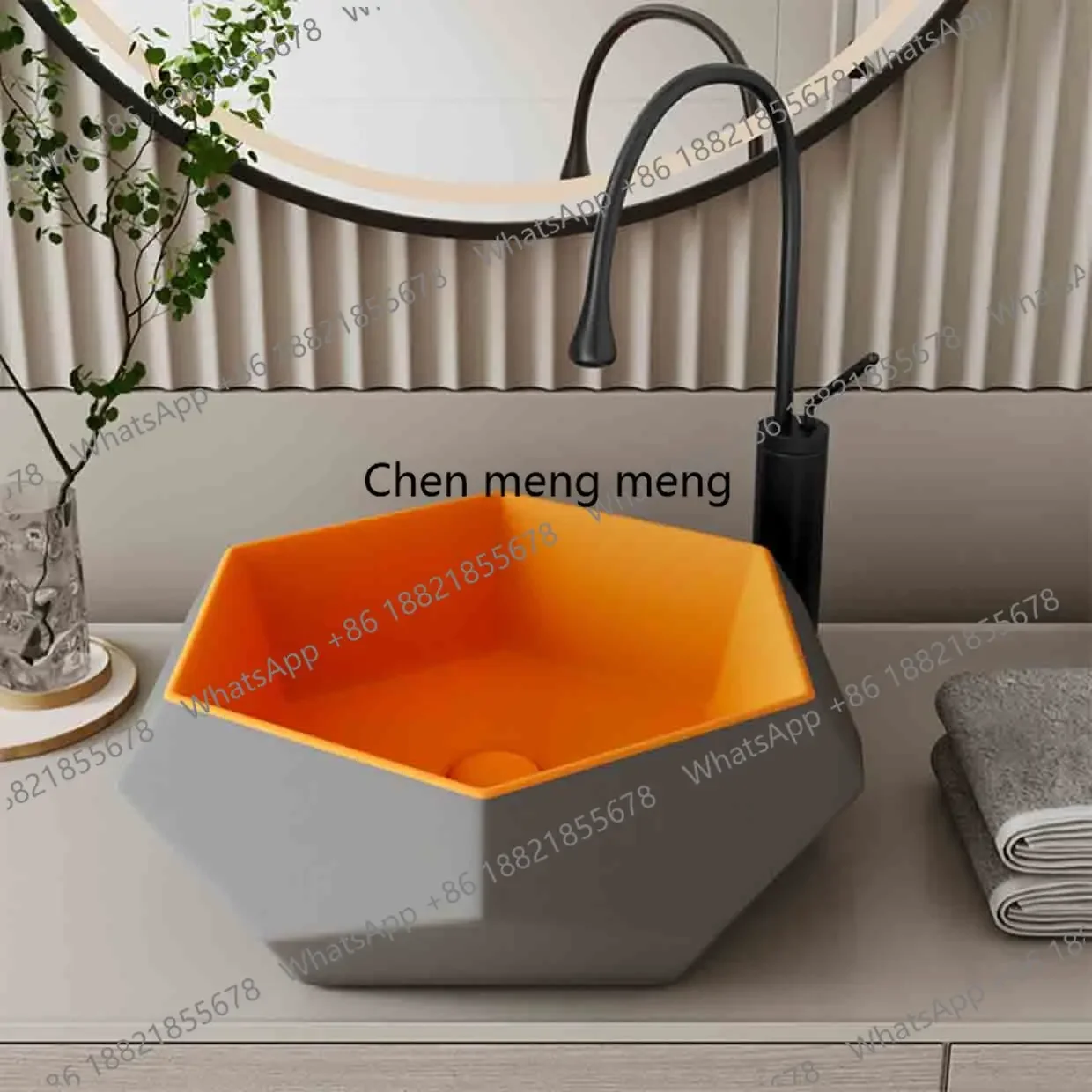 New arrive Nordic Creative Countertop Basin Hexagonal Washbasin Balcony Art Basin Ceramic Single Basin Countertop Sinks With Fau