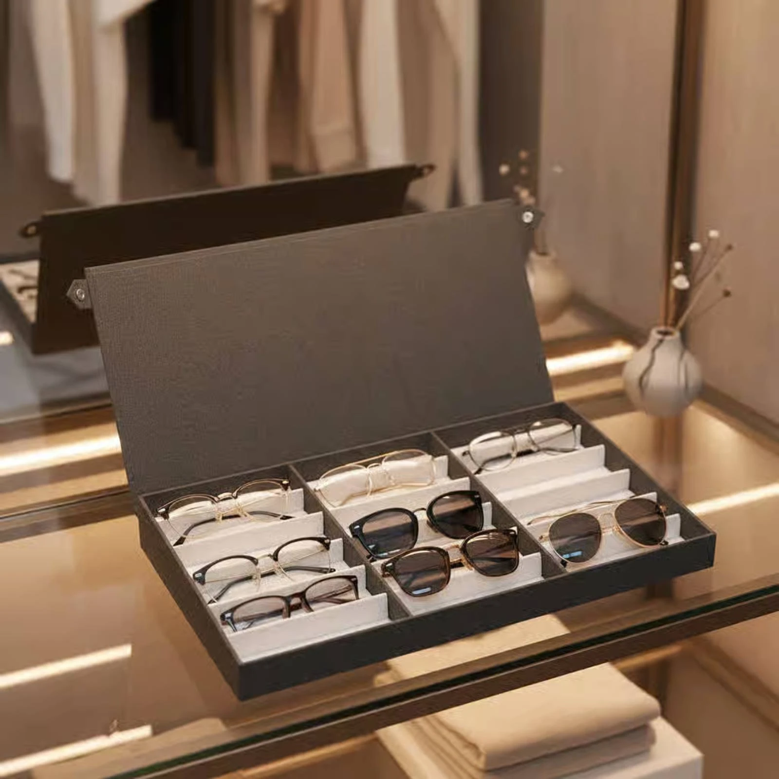 

Eyeglass Storage Box Foldunfold Lid Glasses Tray Organizer Sunglasses Organizer Oxford Cloth Divided Eyeglass Case Partitioned