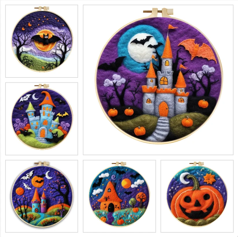 

CHENISTORY 20x20 см набор для валяния иглой стартовый, летучая мышь пейзажная живопись набор для валяния шерсти для начинающих взрослых DIY подарок на Хэллоуин