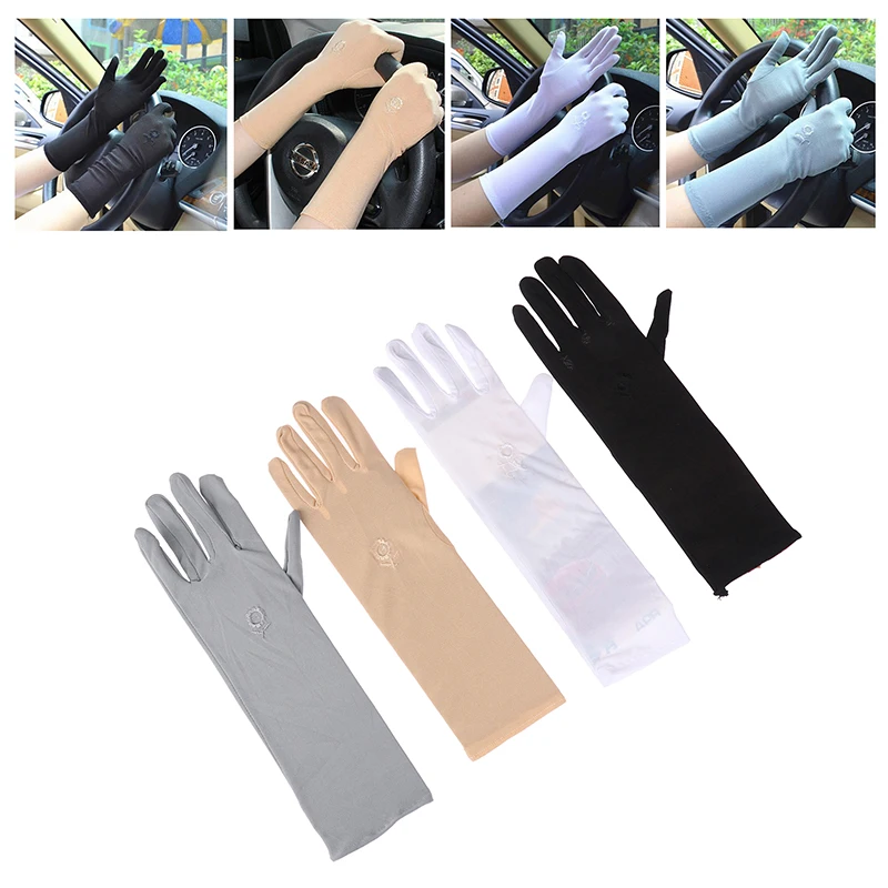 1Pair Women Mittens Sunscreen Driving Gloves Stretch Anti UV Mid-long Breathable Glove For Spring Summer Thin Gloves