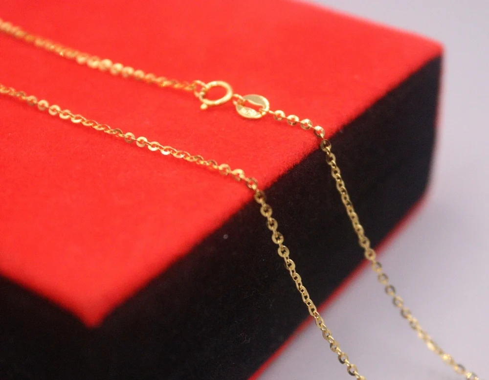 Real Pure 18K Yellow Gold Chain Women Lucky 1.4mm O Link Necklace 16.5inch/1.7g