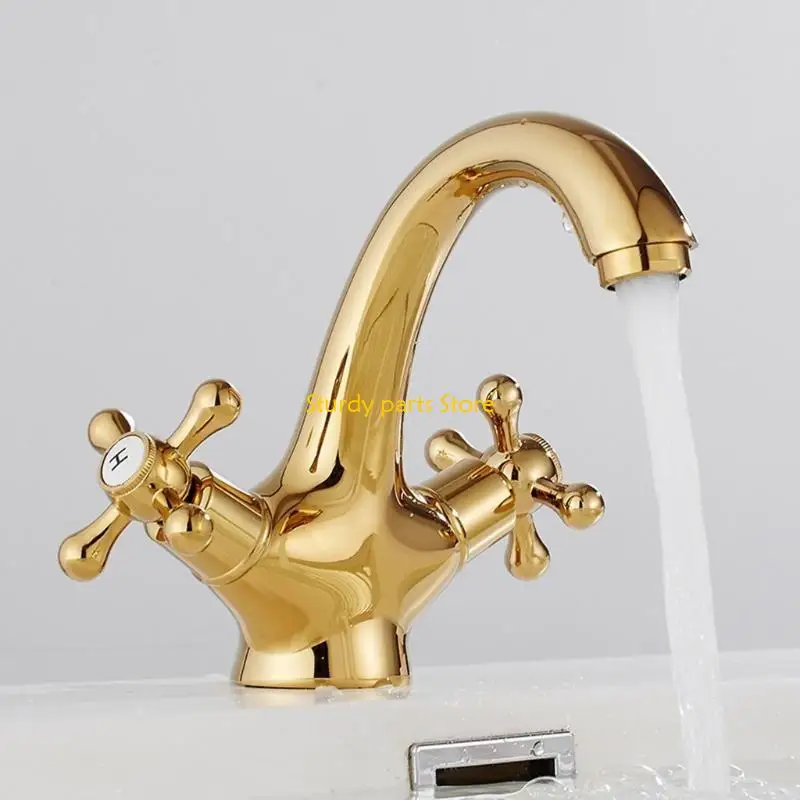 

97QC Basin Faucet Dual Handle Bathroom Basin Tap Hot and Cold Water Mixer Tap Crane Double Hole Kitchen Sink Vessel Tap