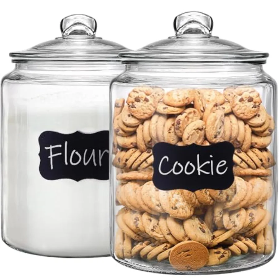 1.5 Gallon Glass Canister 2 Pack Cookie Jar Candy Jar with Airtight Lid Heavy Duty Glass Canisters for Kitchen Suitable for Flo