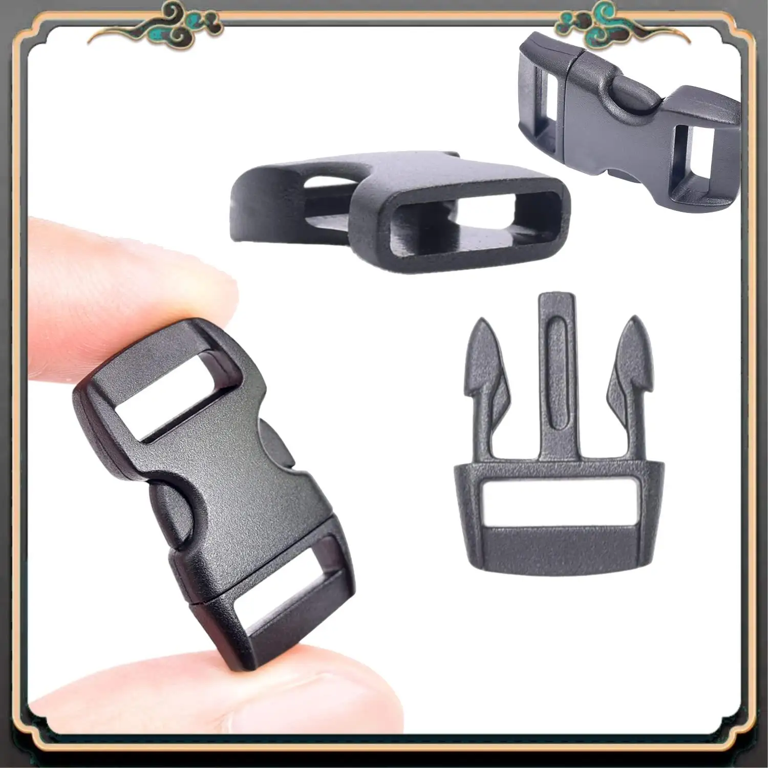 

Premium 100Pieces Curved Side Release Plastic Black Buckles 3/8 10Mm Clasps Replace For Bracelet Backpacks Bags Decor