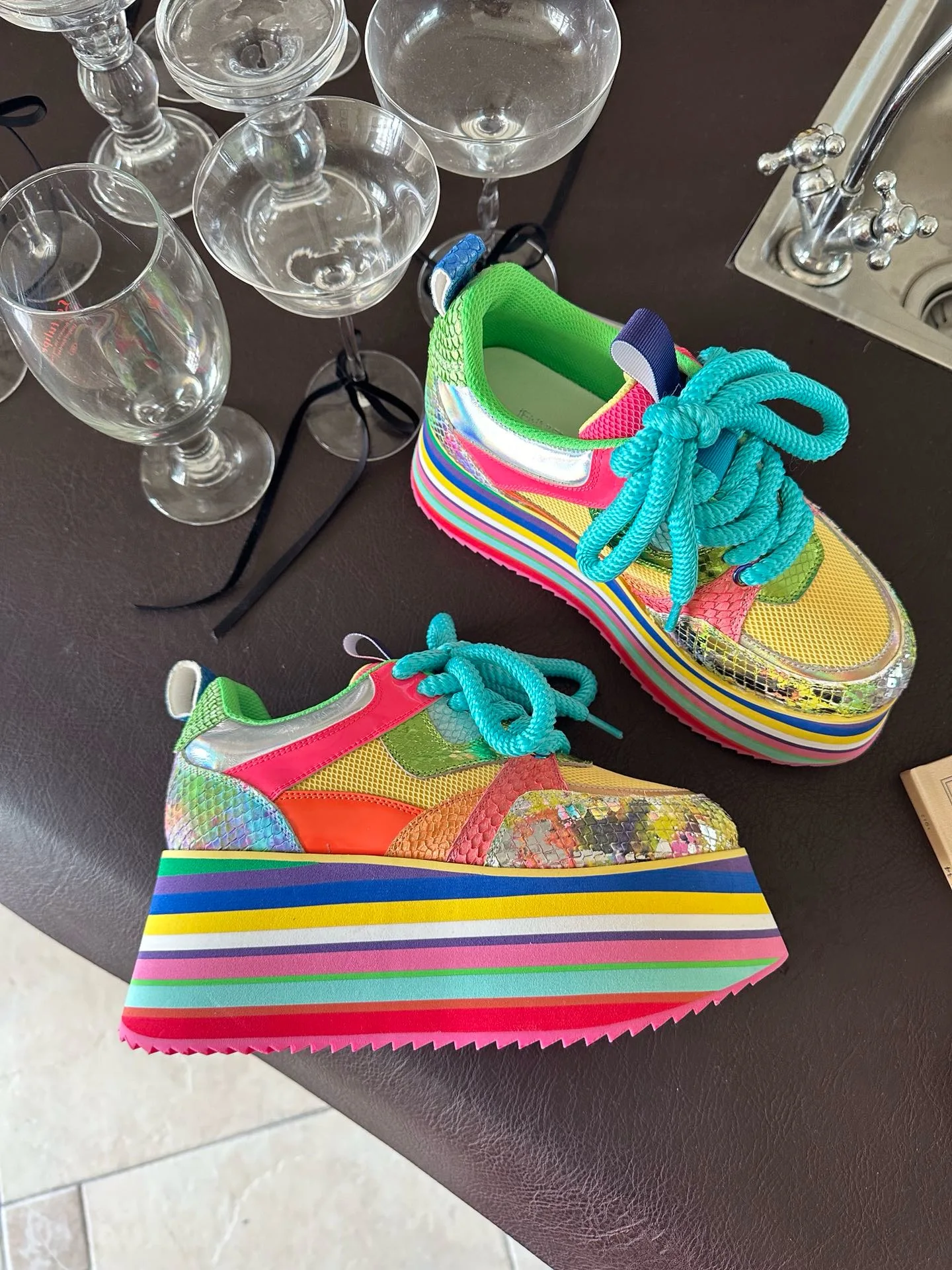 Women Colorful Shoes Thick Soled High Platform Heels Chunky Sneakers Punk Harajuku Unique Fashion Design Luxury Trainers Lady