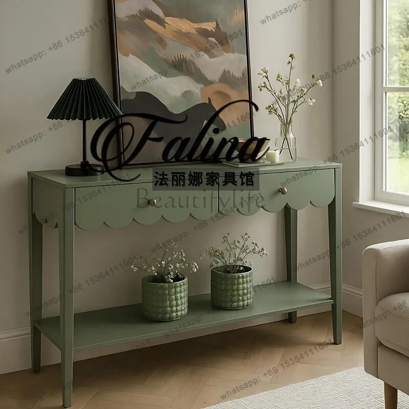French entrance table, facing the door, light luxury and high-end feeling, against the wall entrance table