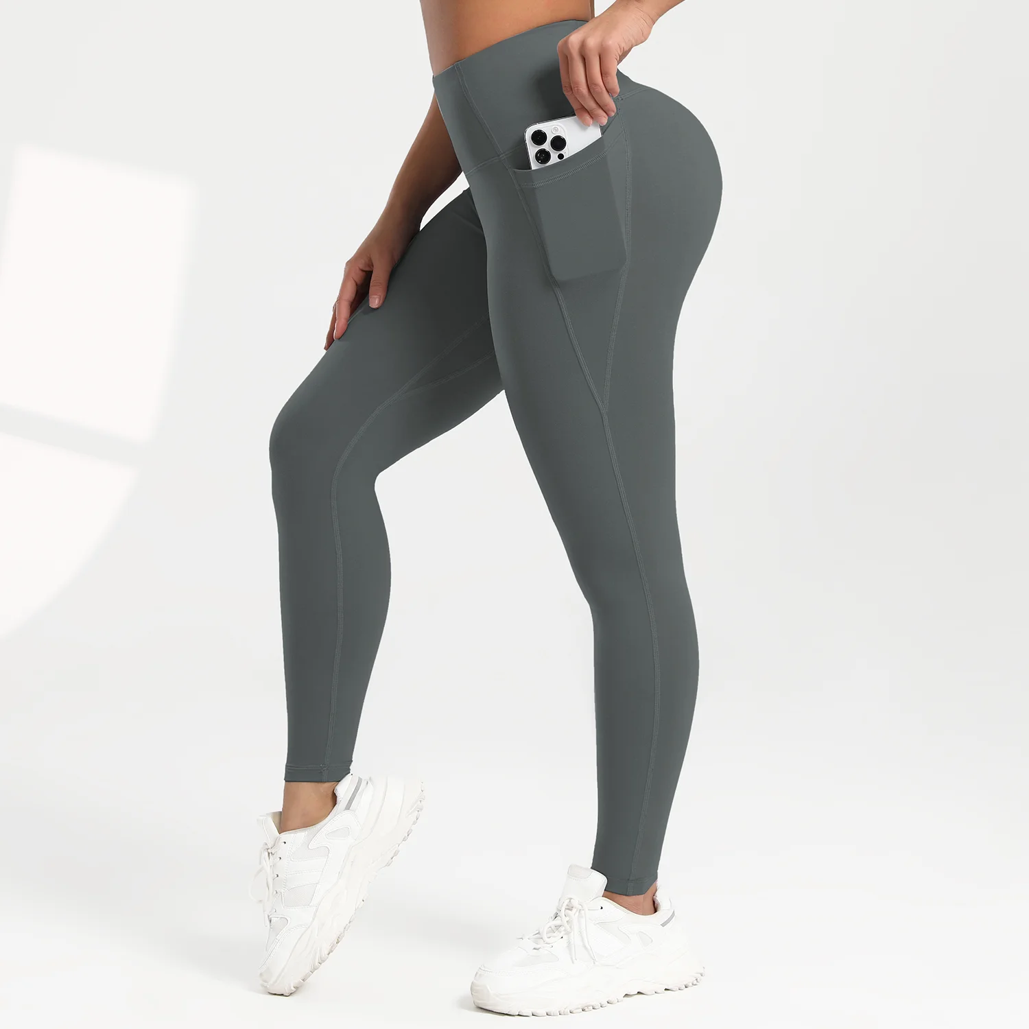 

Women Pocket Pure Color Spring And Autumn Winter High Waist Sports leggings Yoga Pants For Casual Running And Fitness