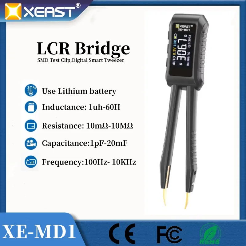 XE-MD1 Smart Tweezer Digital LCR SMD ESR Tester Resistance Capacitance Inductance Continuity Diode Test Measurement Tools