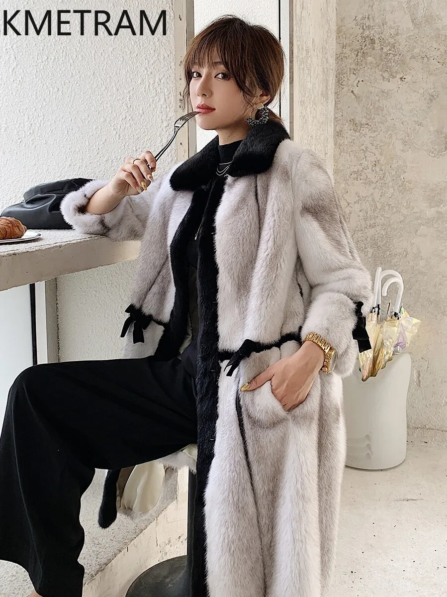 

KMETRAM Natural Mink Fur Coats Women Elegant Cross Mink Fur Jacket Fashion Mid-Length Real Fur Coat Woman Winter Clothes 2026퍼자켓