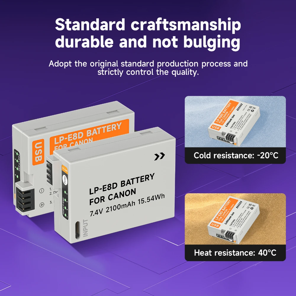 بطارية PALO مع إدخال Type-C لكانون ، من من من من من من نوع C ، ولب E8 ، وليوس 550D ، و 600D ، و 650D ، و 700D ، و X4 ، و X5 ، و X6i ، و X7i ، و T2i ، و T3i ، t4i ، T5i ، الكاميرا